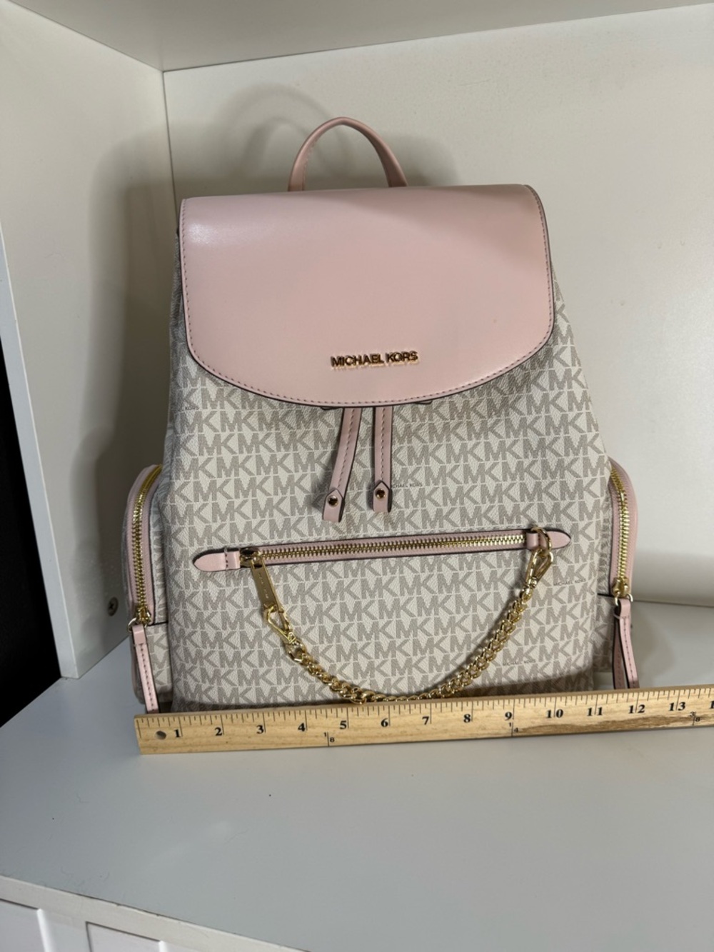 Michael Kors Blush Pink Logo Backpack with Gold Chain Large - Picture 12 of 14
